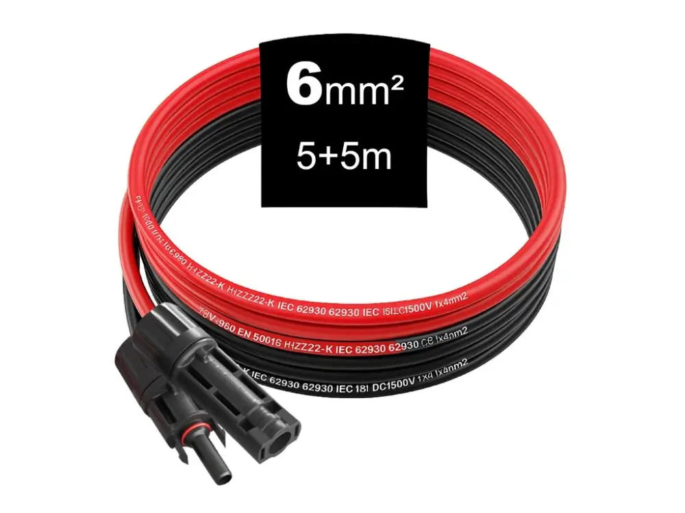 Solární kabely 6 mm², UV ochrana - s konektory - 5+5m Ihned K Objednání