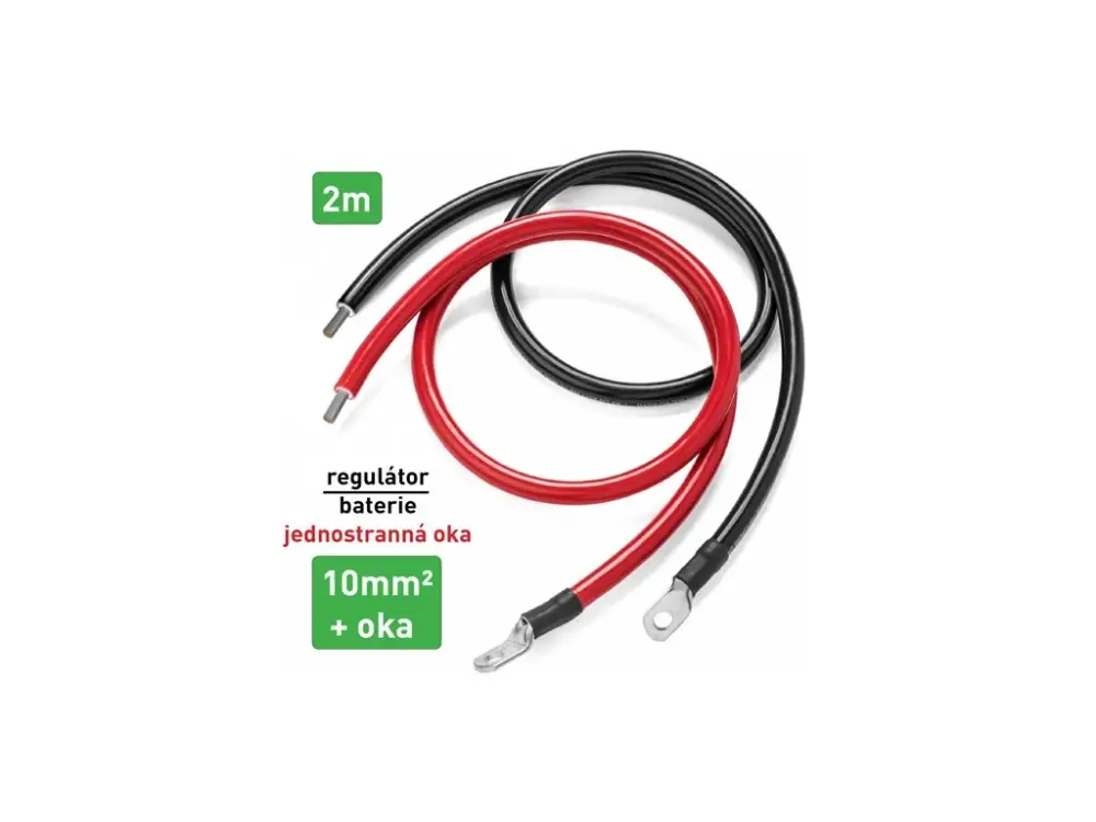 Nízká Cena Kabel propojovací s oky, jednostranný - 10mm², délka 2m (černý + červený)