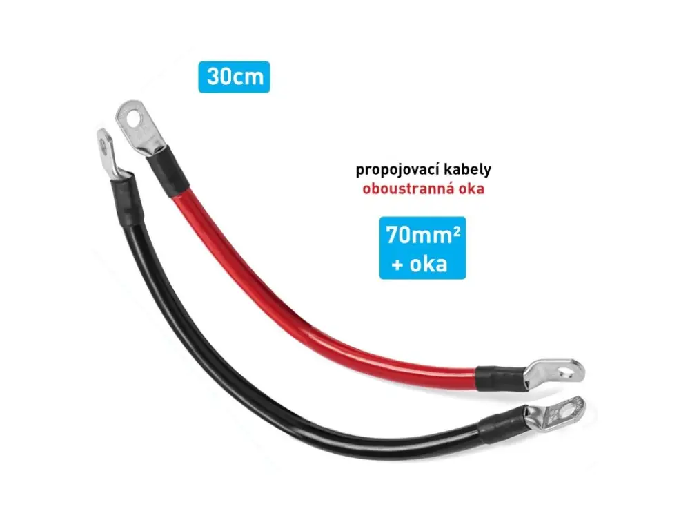 Kabel propojovací s oky - 70mm², délka 30cm (černý + červený) Cenový Hit