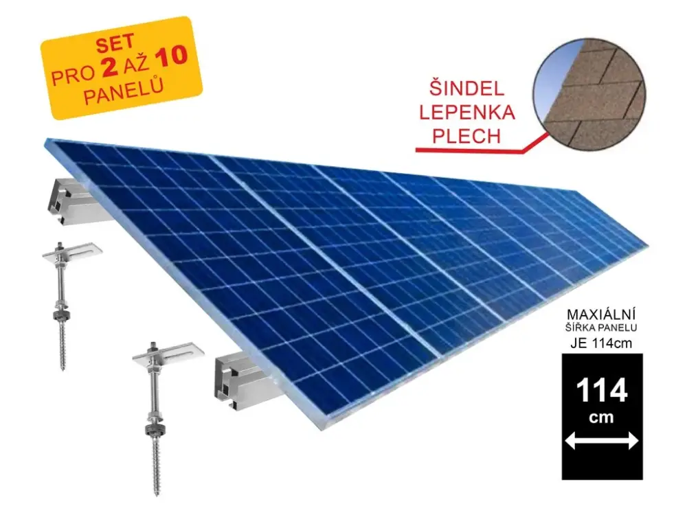 Sada konstrukce na šikmou LEPENKOVOU-ŠINDELOVOU střechu (pro 2 až 10 panelů) Cenová Bomba