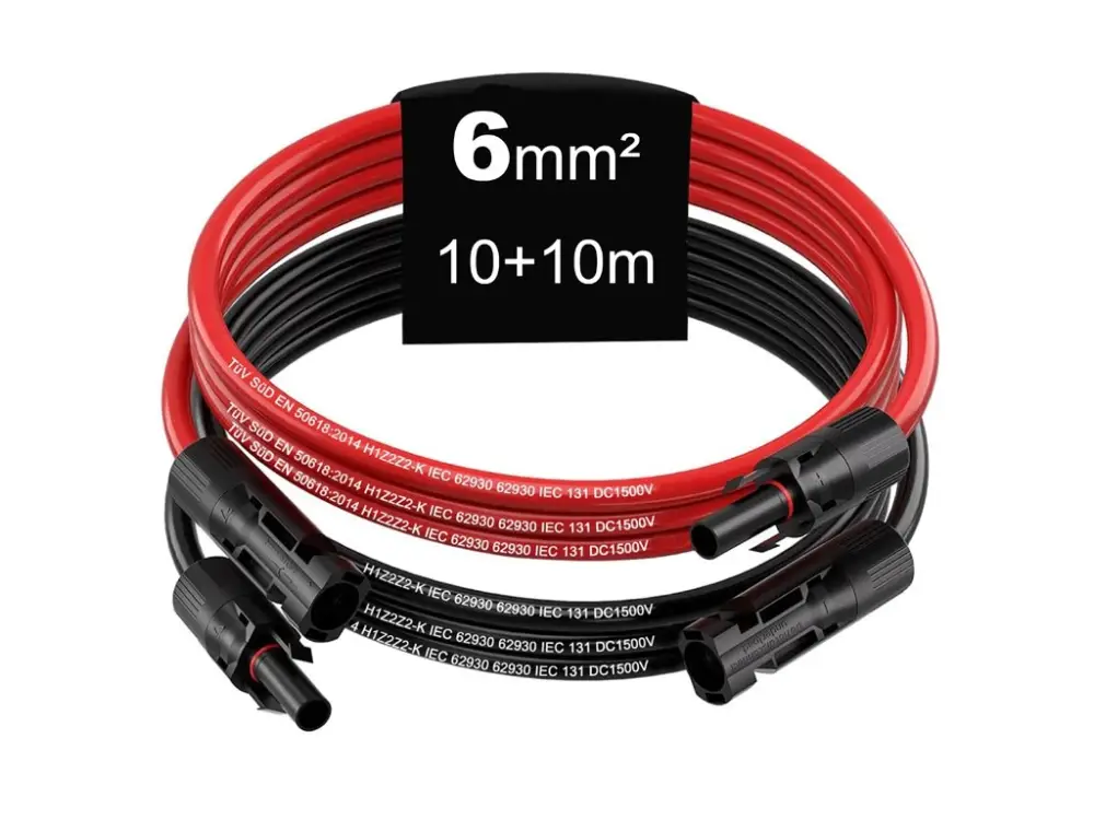 Solární kabely PRODLUŽOVACÍ včetně 2 párů konektorů MC4 - 10+10m (6mm²) Bezpečná Platba