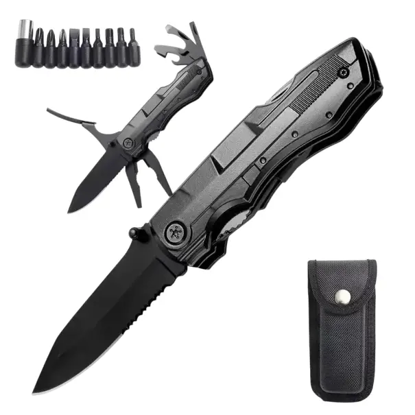 Outdoorový multifunkční kapesní nůž 19 cm s pouzdrem Skládací nůž s 10v1 šroubovákem Přežití Kempování Turistika Nerezová ocel Autentický