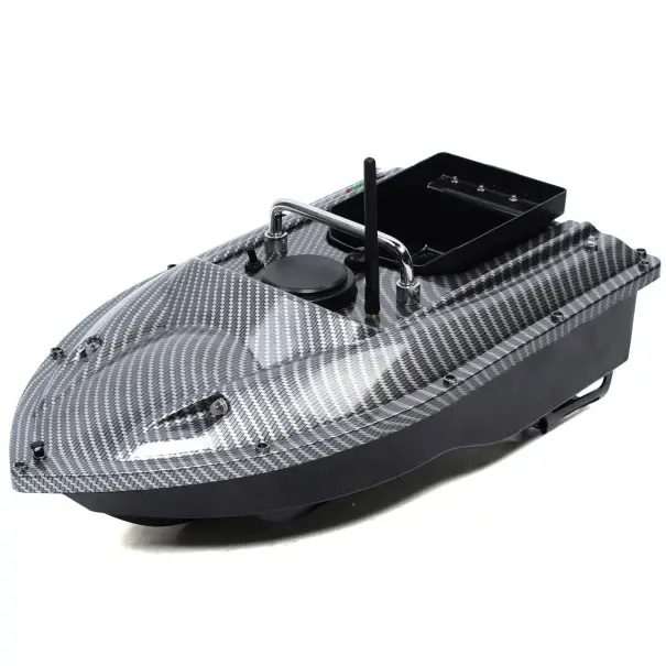 Černá RC zavážecí loďka na návnady 54 x 27 x 21 cm GPS řízení Dosah 500 m LED noční světla Kapacita 1,5 kg Speciální Cena