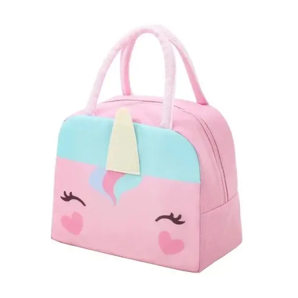 Nejlepší Volba Dětská termo taška 23x14x19 cm Růžová barva Motiv jednorožce Izolační taška na svačinu Školní obědová taška Zip Přenosná