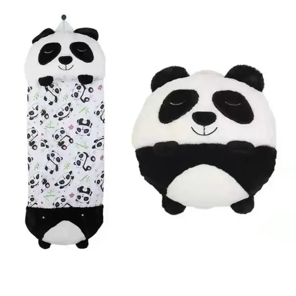 Dětský spacák plyšový panda 135 × 50 cm bavlna chmýří králičí kožešina černo bílý zip po celé délce pro spaní i odpočinek Výprodej
