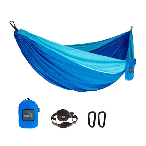 Must-Have Hamaka Přenosná nylonová houpací síť 270x140 cm Jednolůžková venkovní turistická síť Zahradní lehká skládací síť s popruhy a karabinami