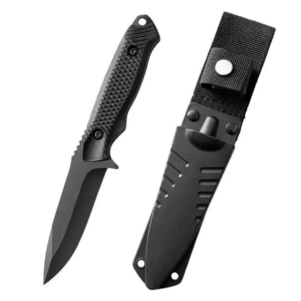 Super Cena Kempingový nůž černý ocelový 20 cm s pouzdrem Outdoor lovecký nůž na přežití Turistika Táboření Taktický nůž do přírody