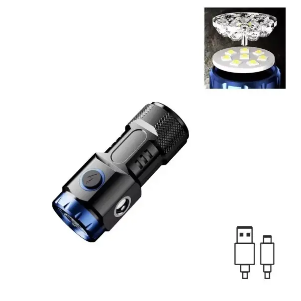 Ověřený Mini dobíjecí LED svítilna S-521 8,1 × 3,1 × 3,1 cm USB-C magnet klip 6 režimů boční světlo kapesní EDC