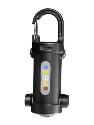 Značkový Mini LED svítilna na klíče USB-C nabíjecí multifunkční COB baterka s karabinou černá kapesní nouzové světlo přívěsek