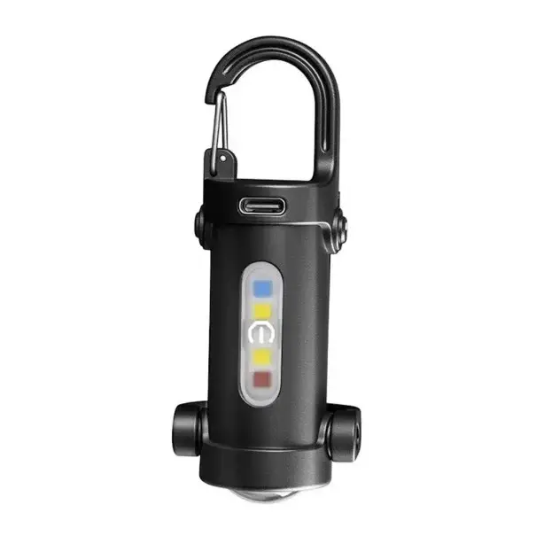 Značkový Mini LED svítilna na klíče USB-C nabíjecí multifunkční COB baterka s karabinou černá kapesní nouzové světlo přívěsek