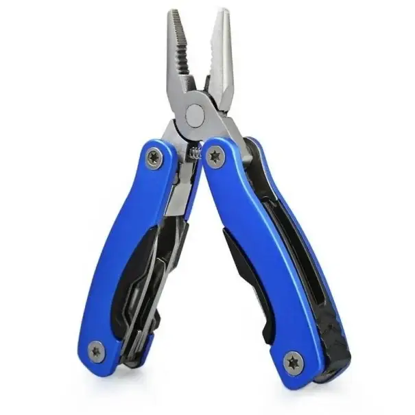 Poslední Šance Multifunkční kleště 9 v 1 Modrá barva Přenosné skládací nářadí pro venkovní použití Camping, rybaření, opravy, přežití Nůž šroubovák otvírák pilka