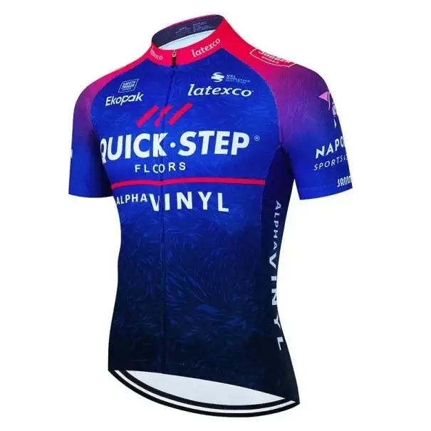 Zlevněný Pánský cyklistický letní dres s krátkým rukávem na zip se 3 zadními kapsami pro cyklistiku, sport a venkovní aktivity, modro-červený