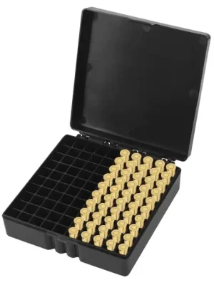 Zlevněný Plastová krabička na munici 9 mm s přihrádkami kapacita 100 ks plastový box pro organizaci a uložení nábojů