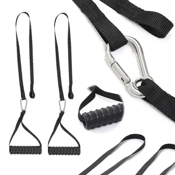 Posilovací tyč s madly na kladku 55 cm + 2x extension popruhy 60,5 cm, lat pulldown nástavec s pěnovými úchyty pro silový trénink Cenový Hit