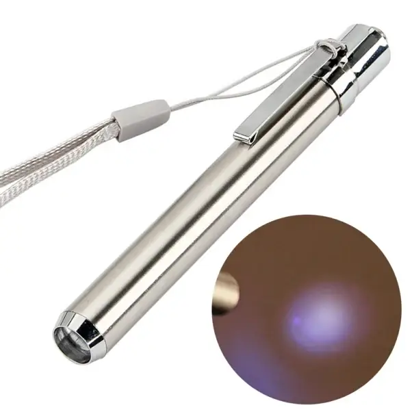 Přenosná UV LED lampa z nerezové oceli 11,1x1,2 cm 365nm ultrafialové světlo Detekce nečistot Kontrola bankovek Baterie AAA Přímo Od Výrobce