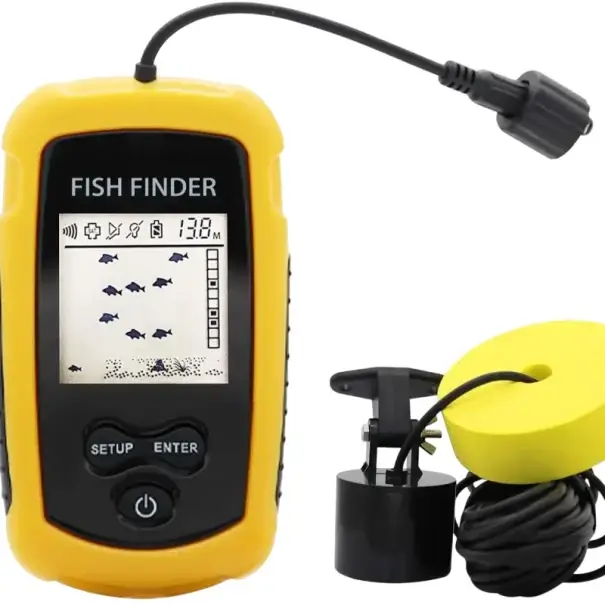 Přenosný sonar na ryby s alarmem dosah 100 m 2" LCD displej 45° úhel paprsku žluto-černý kabelový rybářský echolot pro jezero i moře Nakupujte Hned