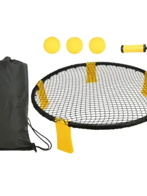 Zlevněný Sada mini plážový volejbal kruhová síť 90 x 20 cm s 3 míčky a pumpičkou žluto-černá pro venkovní týmové sporty na trávníku