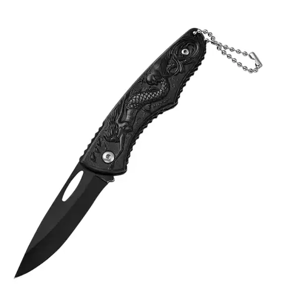 Nejlepší Volba Skládací nůž na kemping 15,5 cm Černý outdoor nůž Rukojeť s mořskou pannou Turistické vybavení Survival Příroda Kempování Dárkový styl