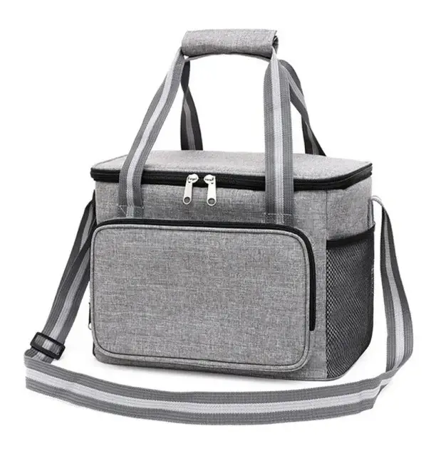 Termo taška šedá 23x31x19 cm Izolace na potraviny Obědová taška Zapínání na zip Prostorná konstrukce Stylová barva Do práce i na cesty Levný
