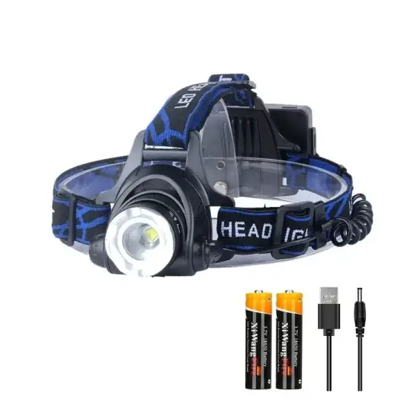 Výkonná LED čelovka 50 W Zoomovatelná Vodotěsná IPX4 Dobíjecí 3 Režimy Světla 180° Paprsek Světla Noční Turistika Kempování Nejlepší Volba