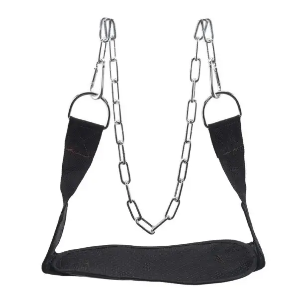 Zlevněný Vzpěračský pás s řetězem 170 x 16,5 cm pro posilování s přidanou zátěží, textilní dip belt pro shyby, kliky a kondiční trénink