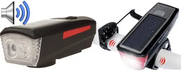 Vysoce Kvalitní Světlo LED multifunkční na kolo + klakson a nabíječka telefonu, napájení solární panel + USB kabel, 10x4x4cm