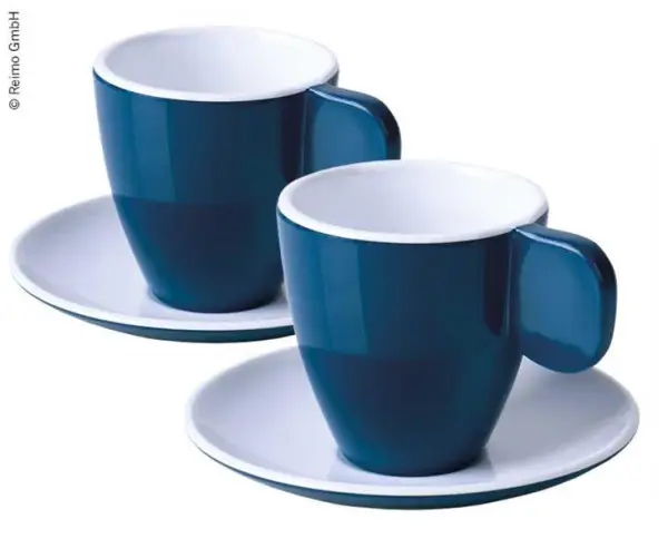 Sleva Sada melaminových šálků na espresso CAMP4, tmavě modrá / bílá, 75 ml, 2ks