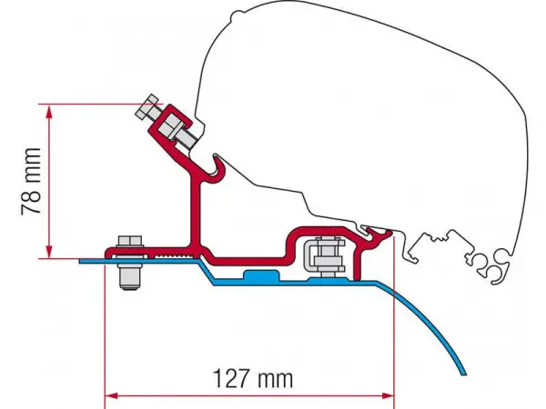 Adaptér na uchycení markýzy Fiamma F65 do délky 370 cm na střechu Citroën Jumper/Fiat Ducato/Peugeot Boxer X250/X290 L3/L4/H3 (2006-) Zlevněný