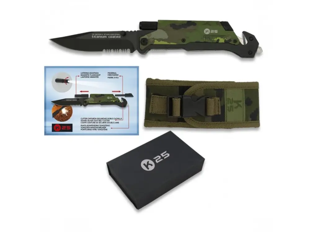 Nejprodávanější Nůž zavírací Albainox K25 FOS Jungle Camo - s baterkou a křesadlem