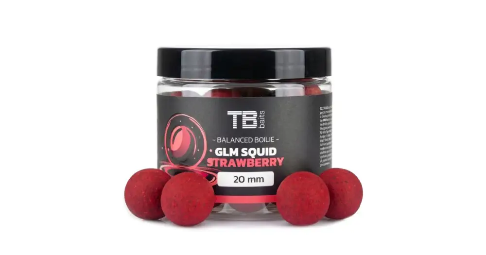 Objednat Nyní TB Baits Vyvážené Boilie Balanced + Atraktor GLM Squid Strawberry 100 g - 24 mm