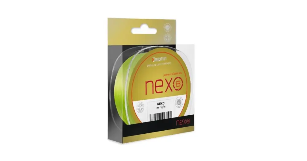 Levný Delphin Splétaná Šňůrka Nexo 8 Fluo Zelená - Průměr 0,25 mm / Nosnost 41,6 lb / Návin 130 m