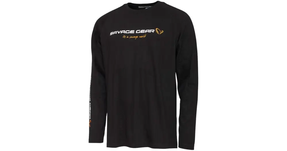 Novinka Savage Gear Triko Signature Logo Long Sleeve T Shirt Black Caviar - L
