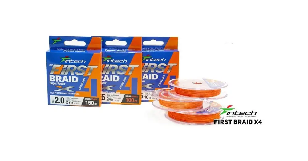 Objednat Nyní Intech First Splétaná Šňůra Braided Line Braid X4 Orange 150 m - 0,235 mm 12,3 kg