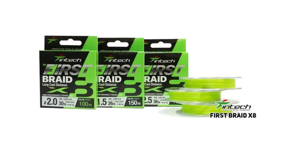Intech First Splétaná Šňůra Braided Line Braid X8 Green 150 m - 0,128 mm 5,45 kg Ověřený