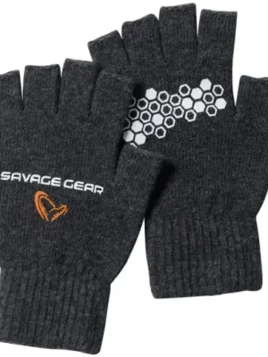 Zlevněný Savage Gear Rukavice Knitted Half Finger Glove Dark Grey Melange - M