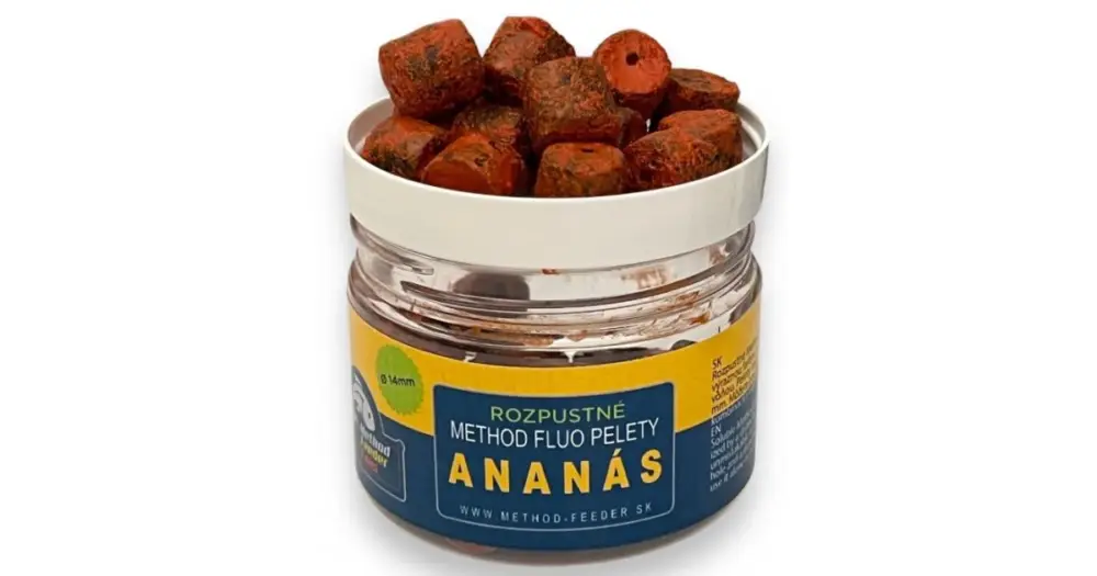 Super Cena Method Feeder Fans Pelety Rozpustné Method Fluo 14 mm 150 ml - Ananas