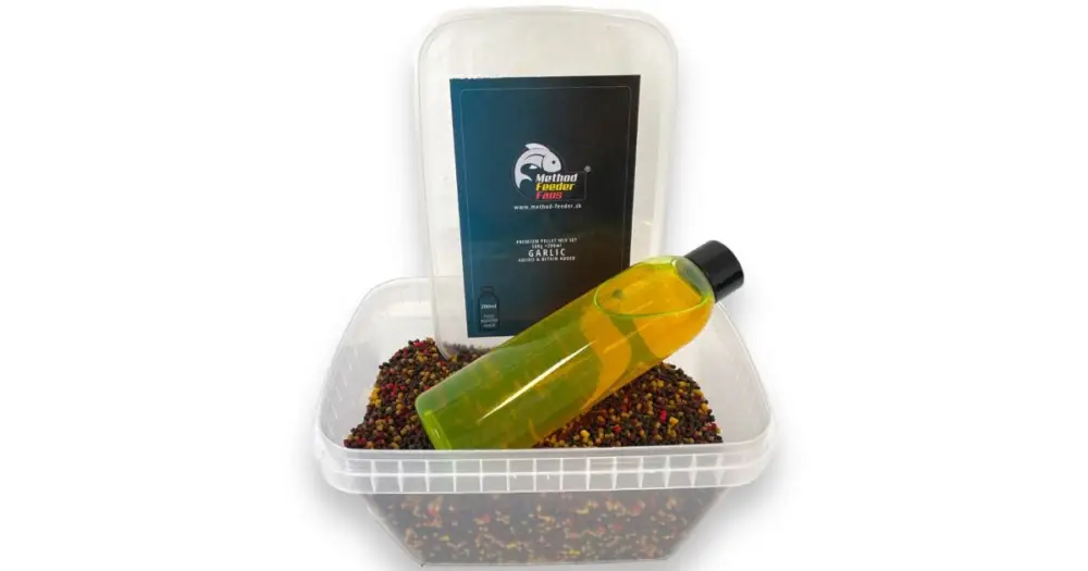 Super Cena Method Feeder Fans Pellet Mix Set Fluo 2 mm 500 g + Fluo Booster 200 ml - Česnek