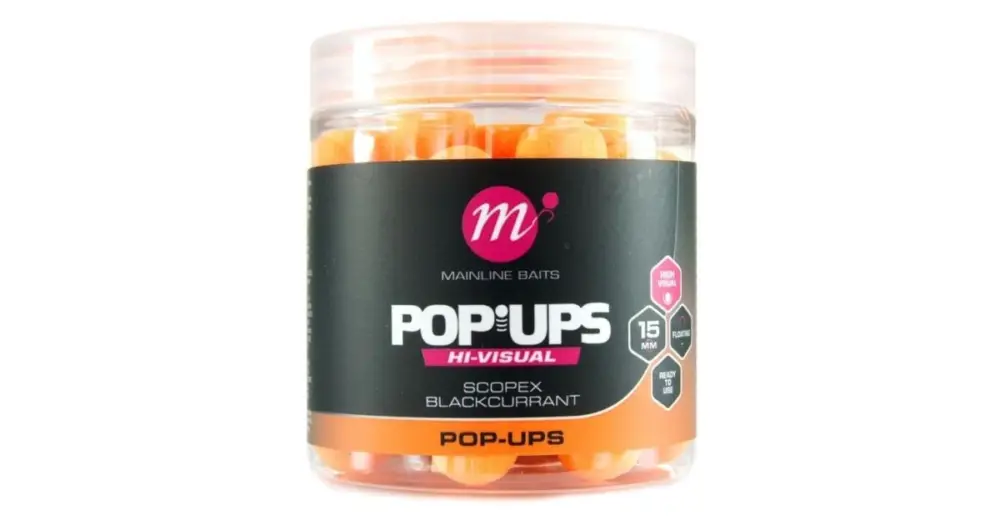 Mainline Plovoucí Boilie High Visuali Pop Ups Scopex Blackcurrant 15 mm Vysoce Kvalitní