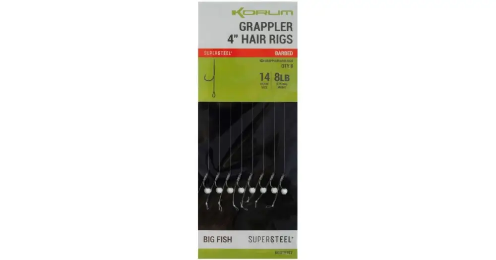 Finální Výprodej Korum Návazec Grappler 4” Hair Rigs Barbed 10 cm - Velikost Háčku 14 Průměr 0,23 mm Nosnost 8 lb