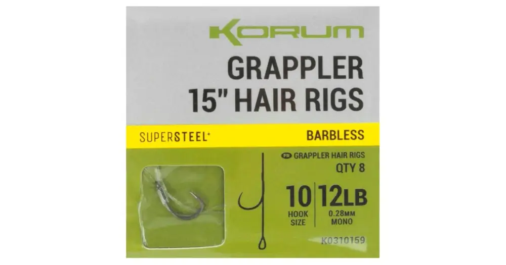 Korum Návazec Grappler 15” Hair Rigs Barbless 38 cm - Velikost Háčku 10 Průměr 0,28 mm Nosnost 12 lb Výhodná Nabídka