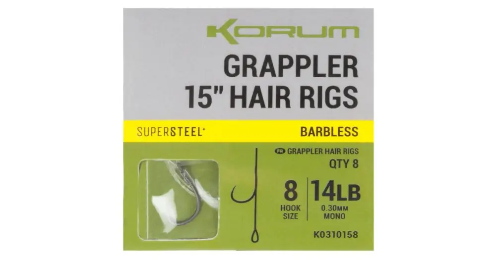 Korum Návazec Grappler 15” Hair Rigs Barbless 38 cm Vysoce Kvalitní