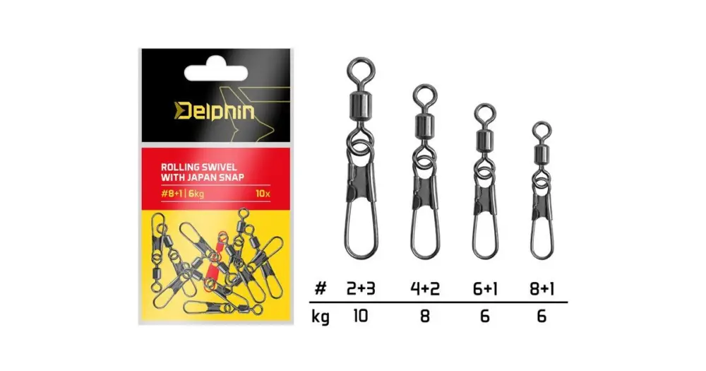 Delphin Karabinka S Obratlíkem Rolling Swivel With Japan Snap 10 ks - Velikost 6+1 Nosnost 6 kg Autentický