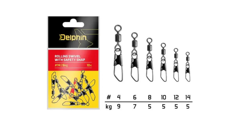 Delphin Karabinka S Obratlíkem Rolling Swivel With Safety Snap 10 ks - Velikost 14 Nosnost 5 kg Nejprodávanější