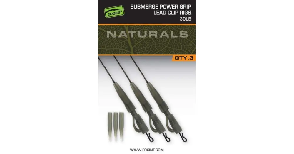 Víkendová Akce Fox Montáž Naturals Submerge Power Grip Lead Clip Leaders 75 cm 3 ks