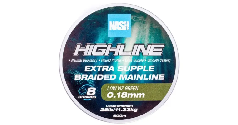 Nash Splétaná Šňůra Highline Extra Supple Braid Green 600 m - 0,18 mm 11,3 kg Hit Sezóny