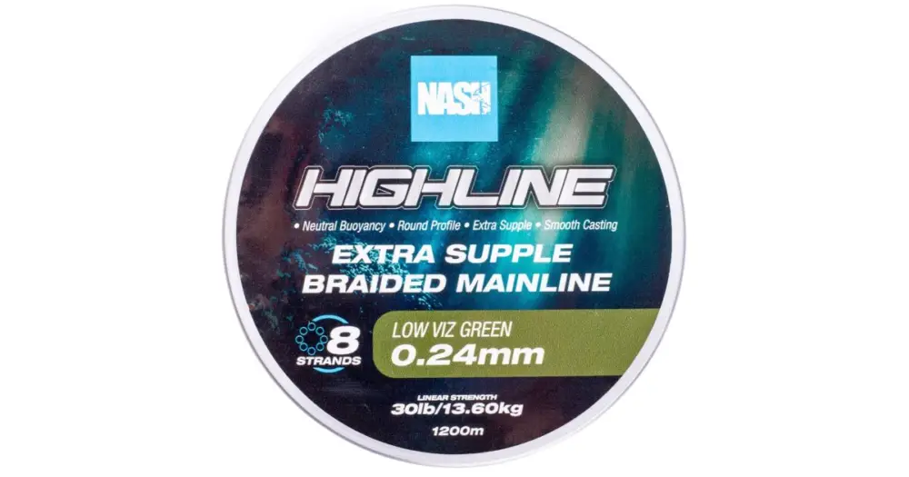 Nash Splétaná Šňůra Highline Extra Supple Braid Green 1200 m - 0,24 mm 13,6 kg Bezpečná Platba