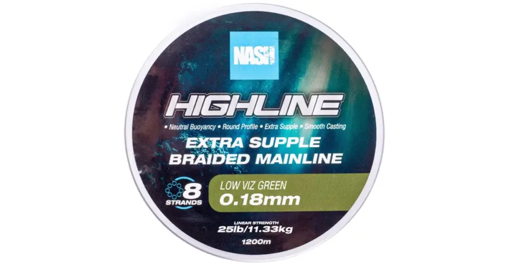 Nash Splétaná Šňůra Highline Extra Supple Braid Green 1200 m Víkendová Akce