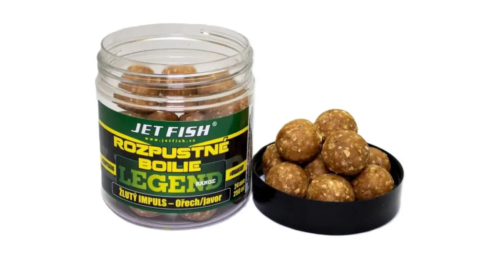 Kup Teď Jet Fish Rozpustné Boilie Legend Range Žlutý Impuls Ořech Javor 250 ml - 24 mm