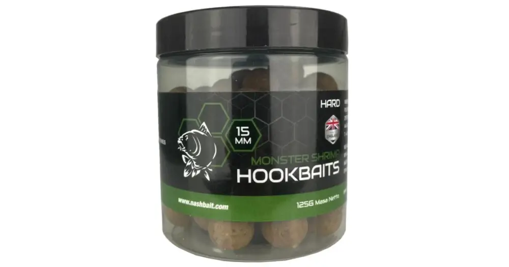 Nash Tvrzené Boilie Hard Hookbaits Monster Shrimp - 125 g 15 mm Cenově Výhodný