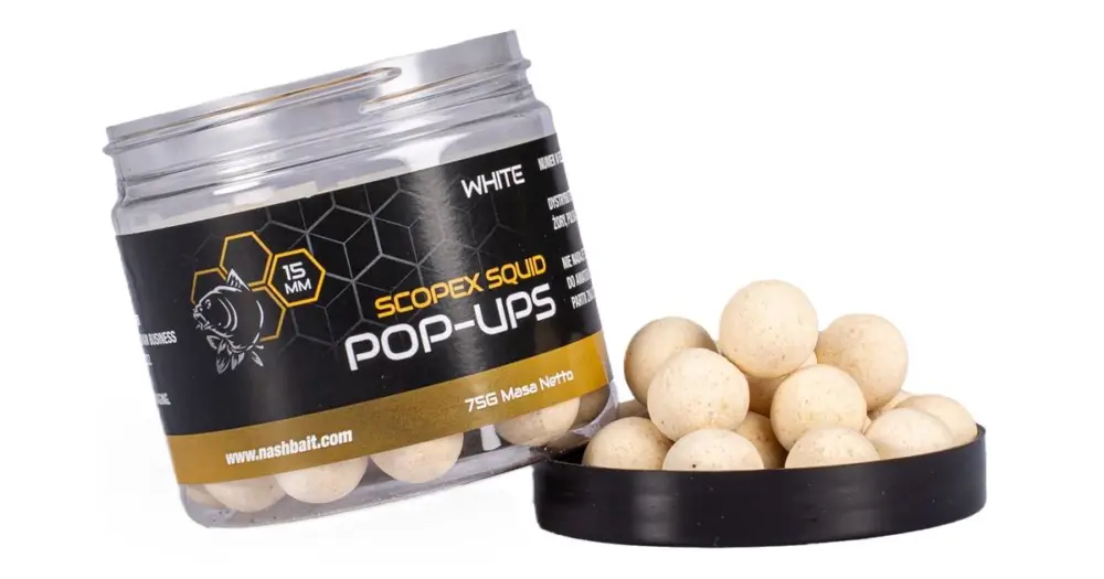 Značkový Nash Plovoucí Boilie Pop Ups Scopex Squid White 75 g - 15 mm